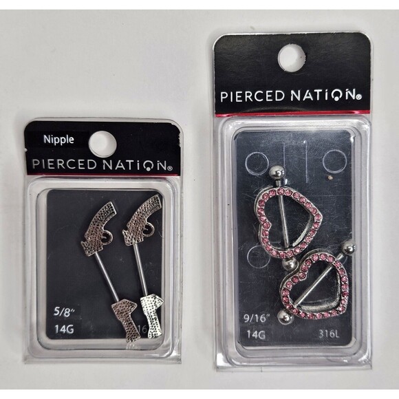 Spencer's Pierced Nation 14G Nipple Rings Gun, Heart Lot Of 2 - Picture 1 of 2